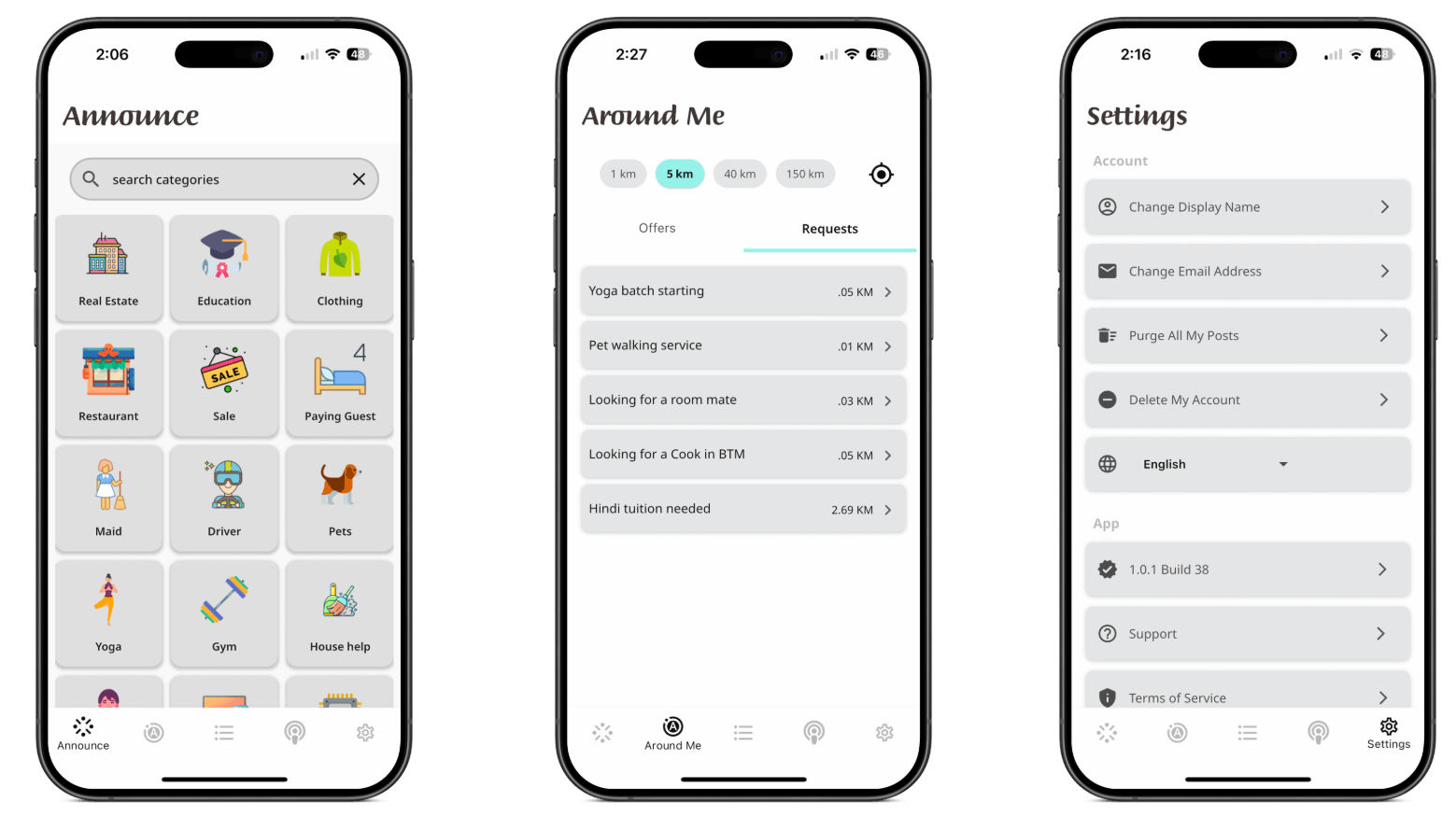 Announce app — local deals and services marketplace